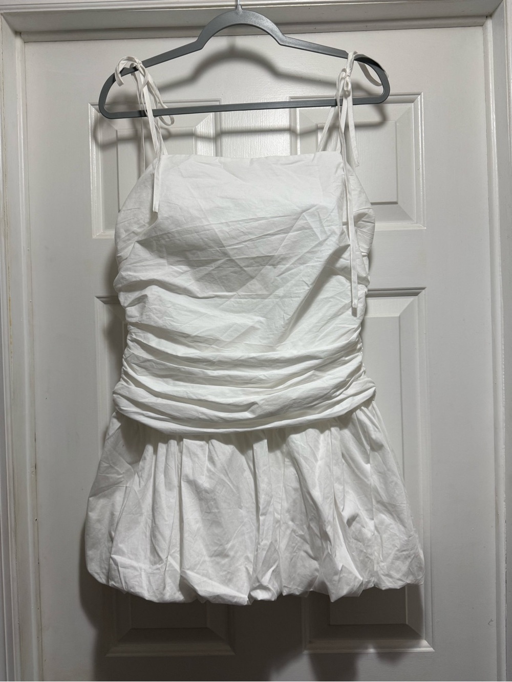 Le Lis White Ruched Tie-Shoulder Mini Dress